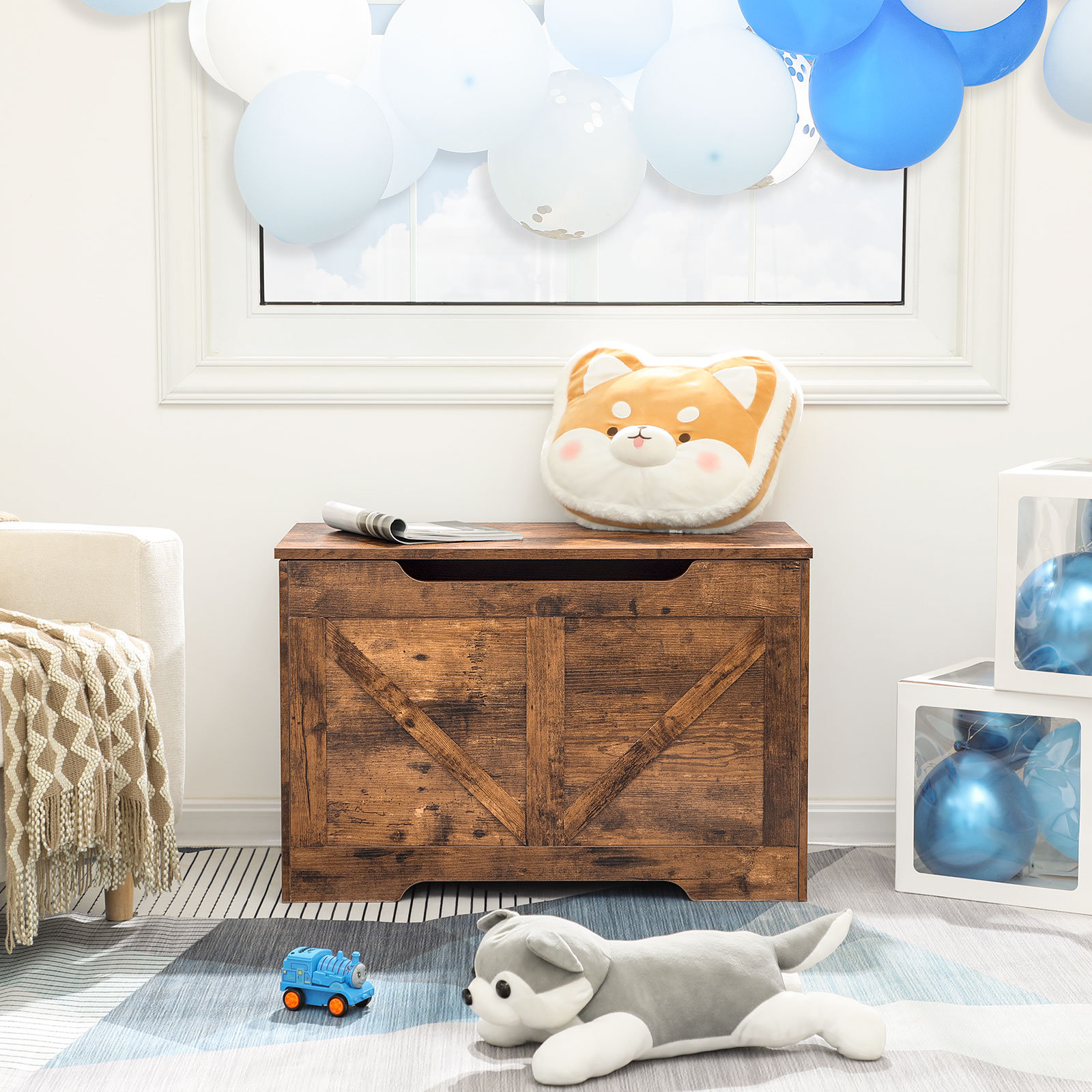Loon Peak® Cadesha Kids Toy Box Wooden Storage Chest With Safety